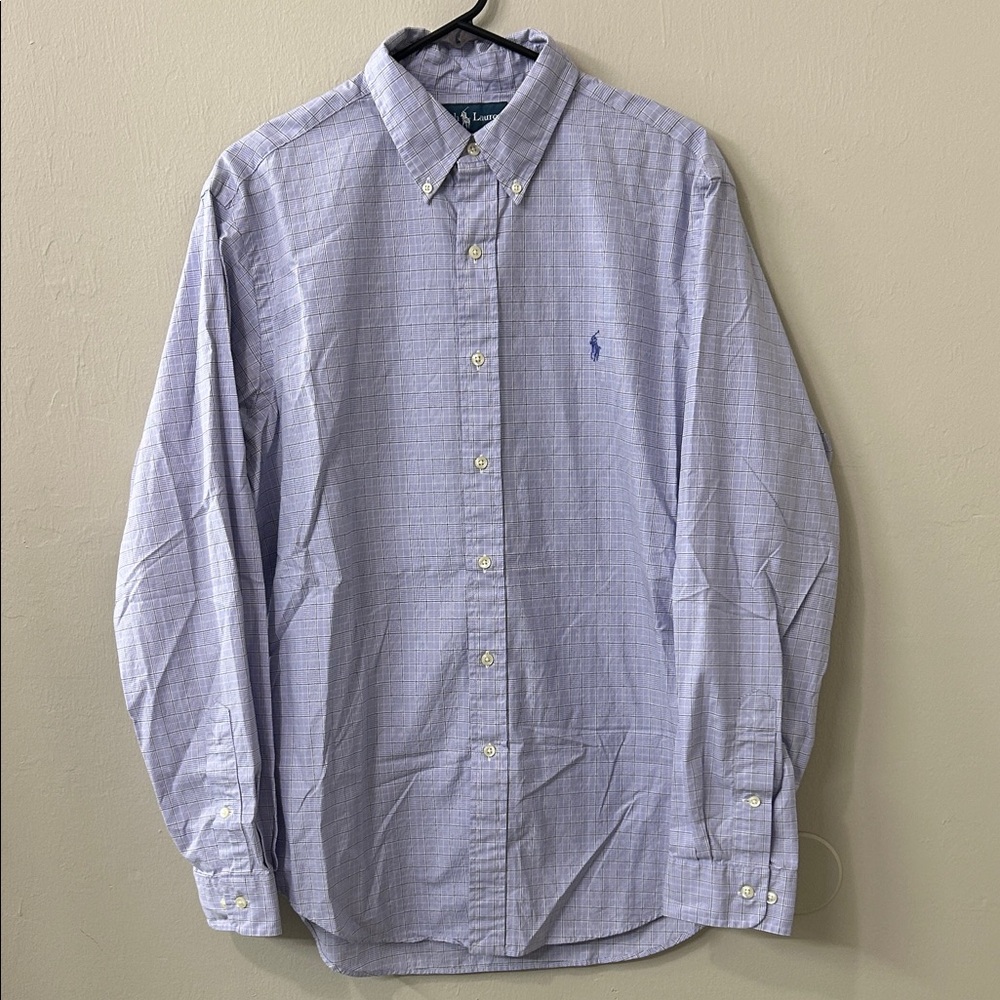 Ralph Lauren Purple Plaid Button-Down Shirt Sz 16 34/35 100% Cotton